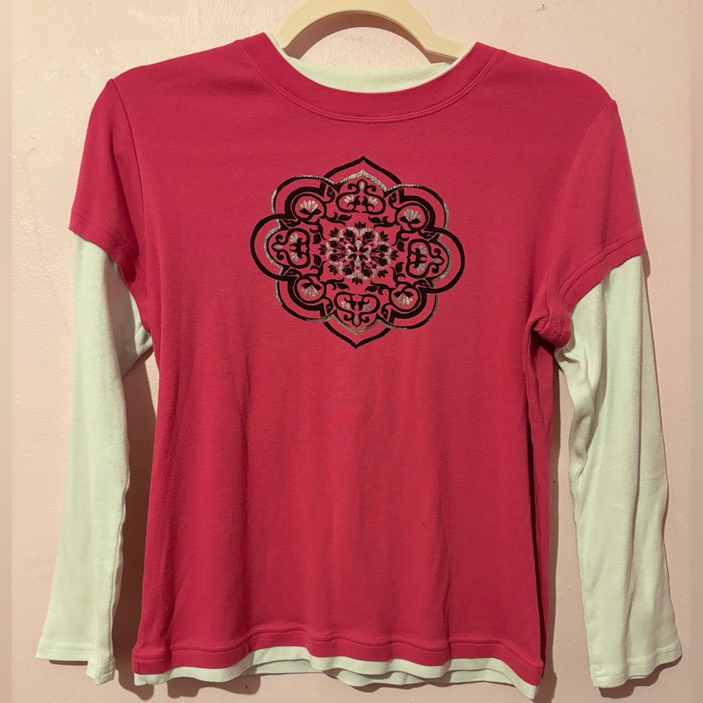 pink and white layered long sleeve